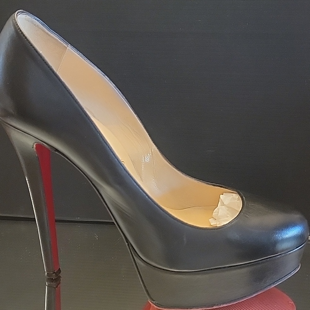 Christian Louboutin Black Kid Leather Bianca 140 Heel Pumps - Picture 3 of 13